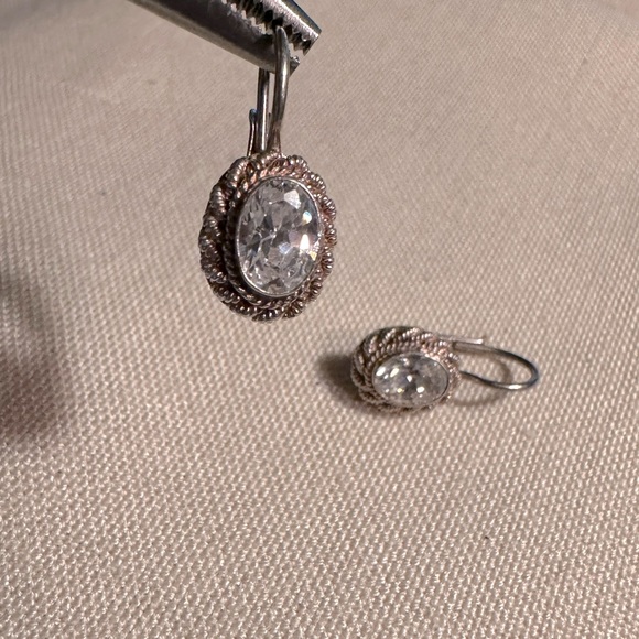 Sterling silver and stunning crystal center earrings. French clasp hook. - Picture 4 of 5